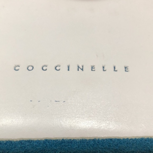 Coccinelle leather handbag small mini purse white with blue trim EUC - Picture 3 of 8